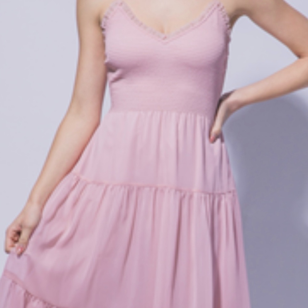 Women's Pink Tiered Spaghetti-Strap Dress